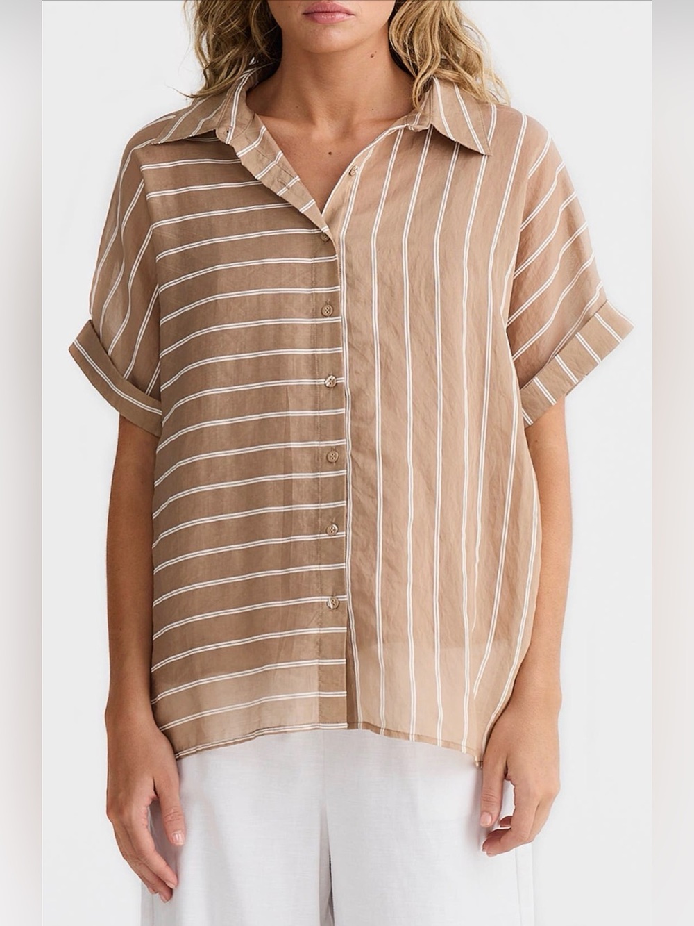 Brave & True Alice Overstripe Button-down Shirt Size M/L